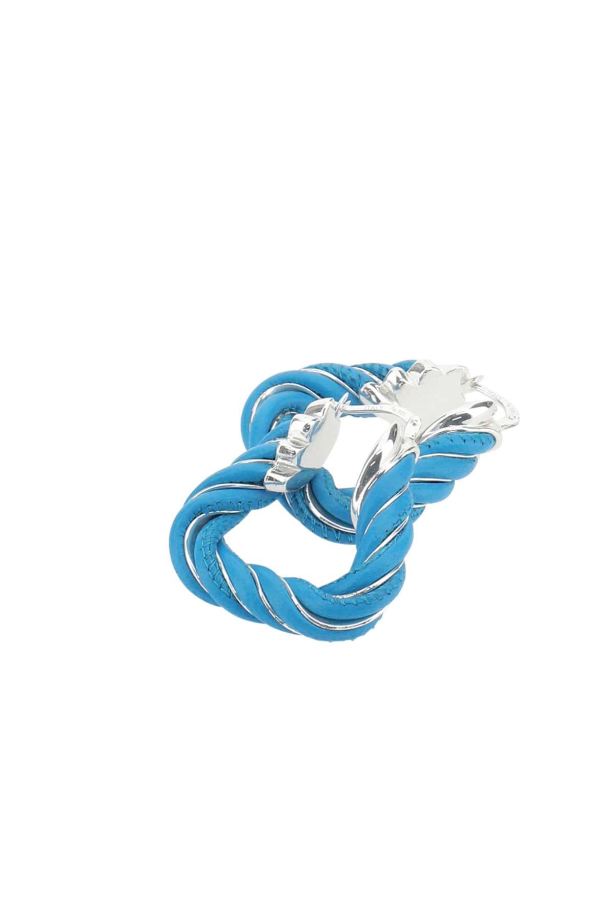 Bottega Veneta Women Light-Blue Nappa Leather And 925 Silver Twist Triangle Earrings by Luosophy