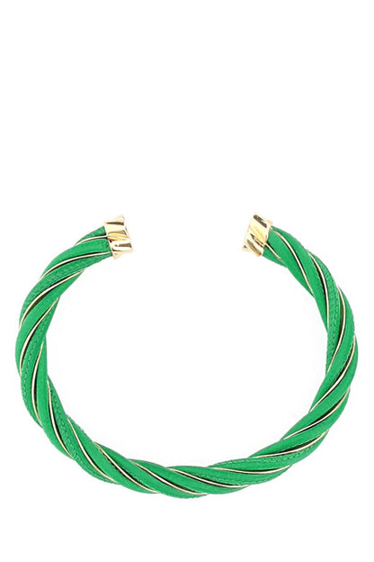 Bottega Veneta Women Grass Green Nappa Leather Twist Bracelet by Luosophy
