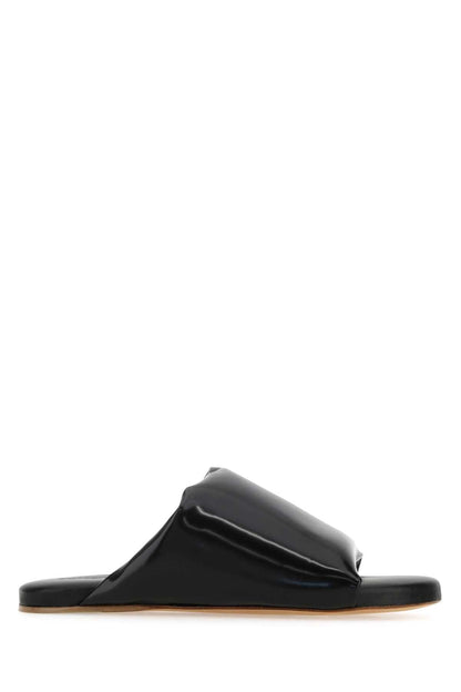 Bottega Veneta Women Black Nappa Leather Cushion Sandals by Luosophy