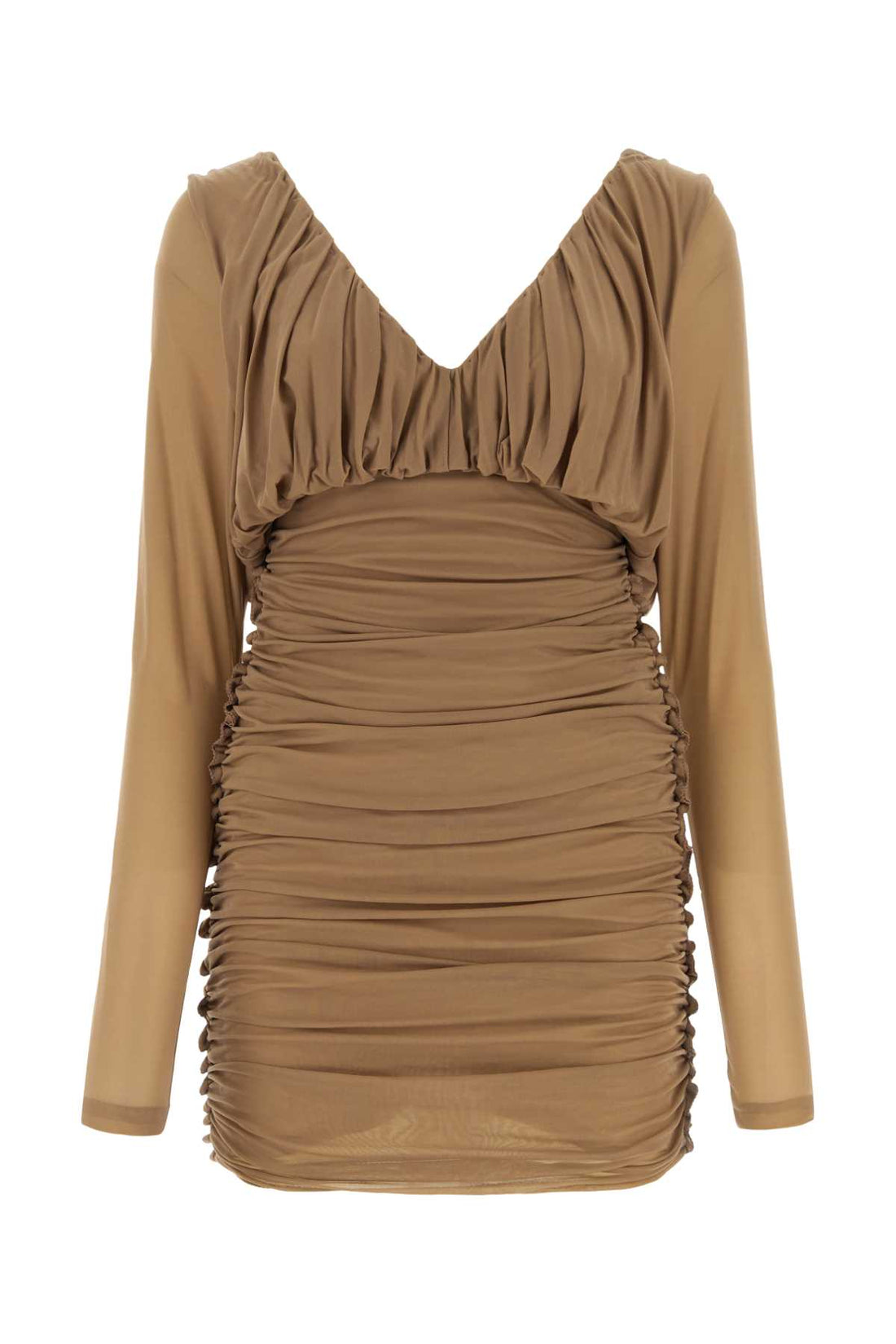 Saint Laurent Women Camel Jersey Mini Dress by Luosophy
