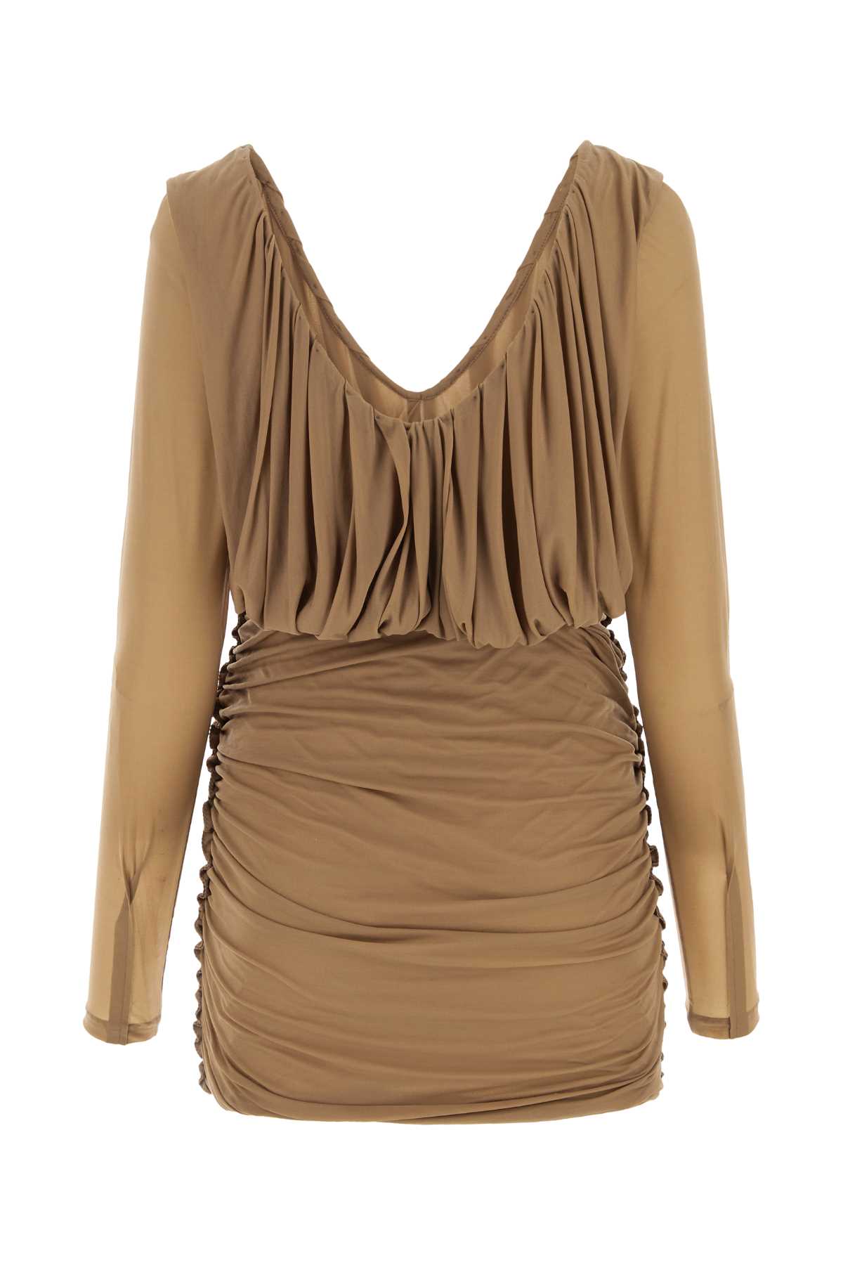 Saint Laurent Women Camel Jersey Mini Dress by Luosophy