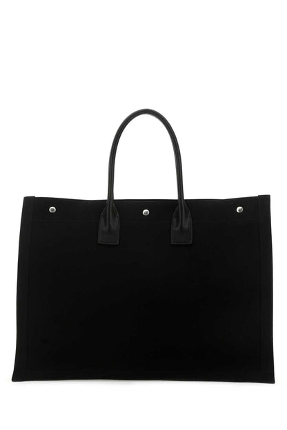 Saint Laurent Men Black Canvas Large Rive Gauche Shopping Bag by Luosophy
