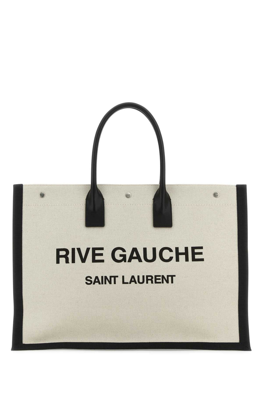 Saint Laurent Men Sand Canvas Large Rive Gauche Shopping Bag by Luosophy