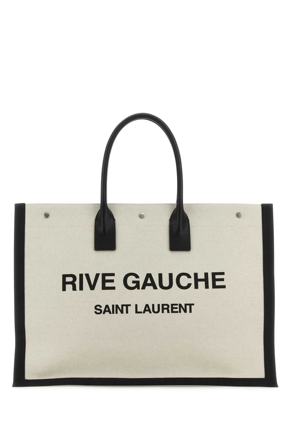 Saint Laurent Men Sand Canvas Large Rive Gauche Shopping Bag by Luosophy