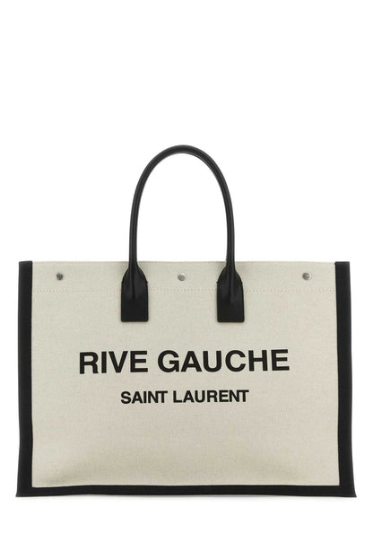 Saint Laurent Men Sand Canvas Large Rive Gauche Shopping Bag by Luosophy