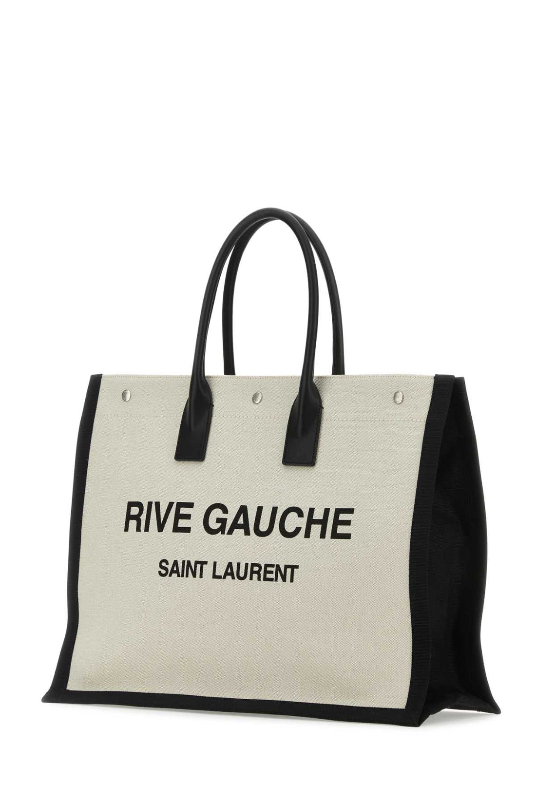 Saint Laurent Men Sand Canvas Large Rive Gauche Shopping Bag by Luosophy