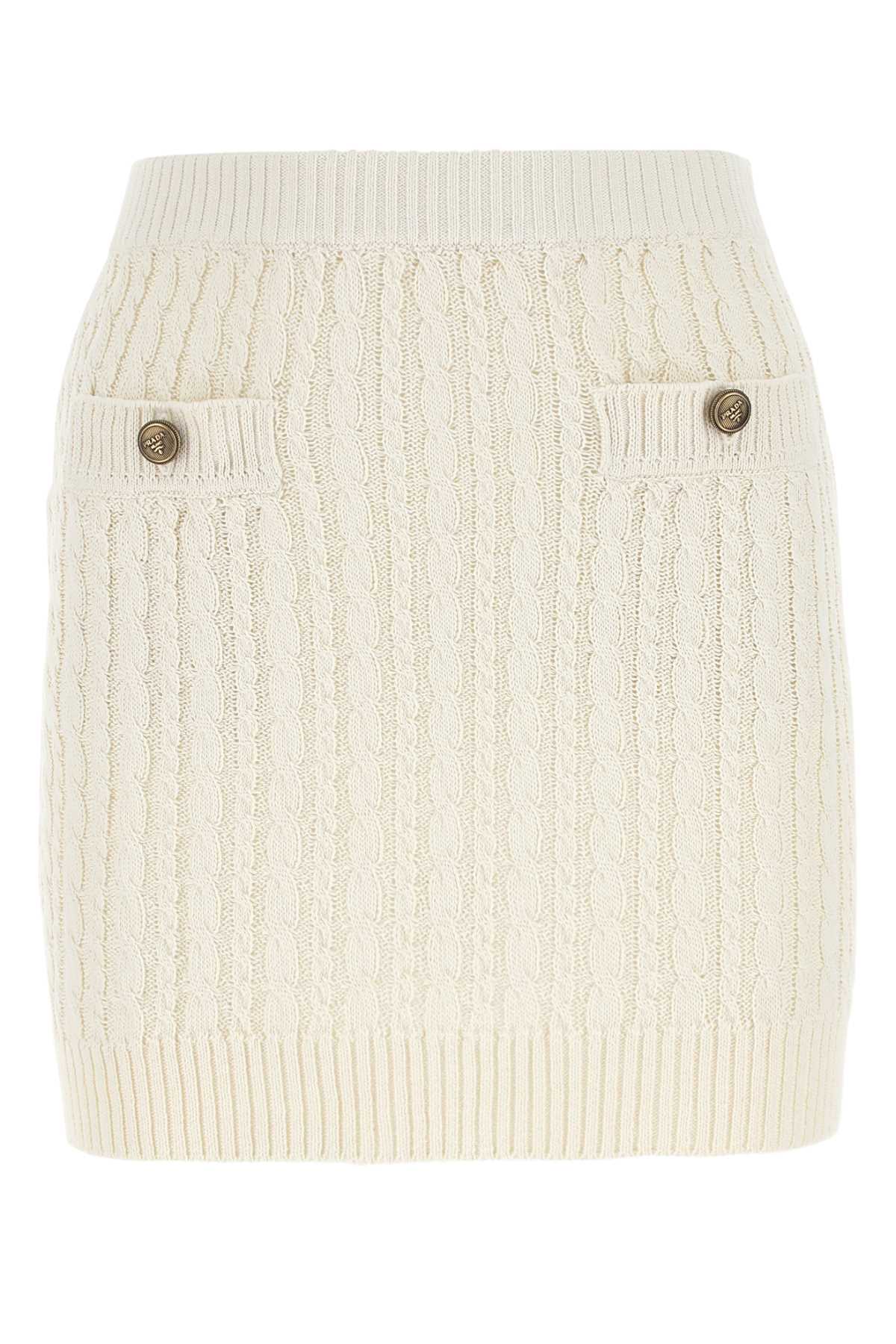 Prada Women Ivory Cotton Blend Mini Skirt by Luosophy