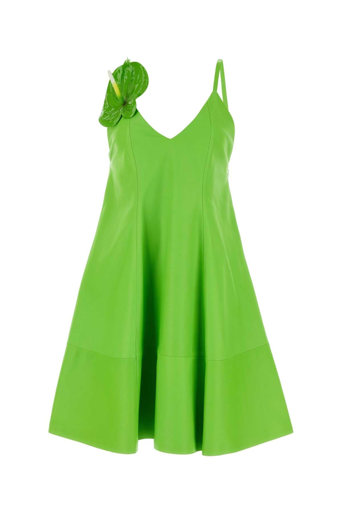 Loewe Women Fluo Green Leather Mini Dress by Luosophy