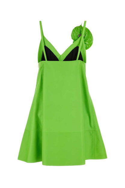 Loewe Women Fluo Green Leather Mini Dress by Luosophy