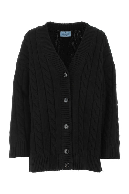 Prada Women Black Wool Blend Oversize Cardigan by Luosophy