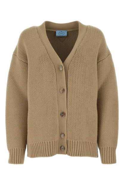 Prada Women Cappuccino Wool Blend Oversize Cardigan
