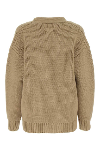 Prada Women Cappuccino Wool Blend Oversize Cardigan