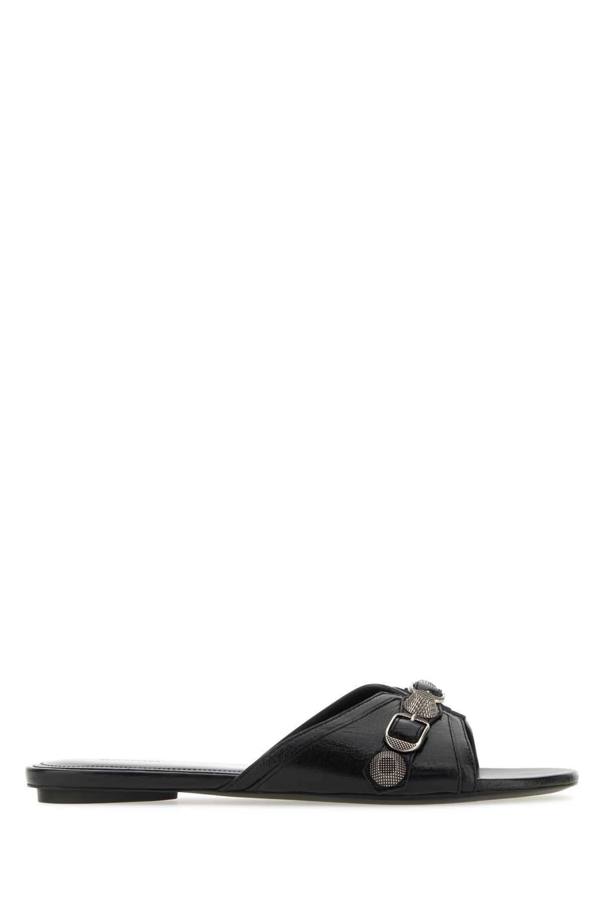 Balenciaga Women Black Leather Slippers by Luosophy