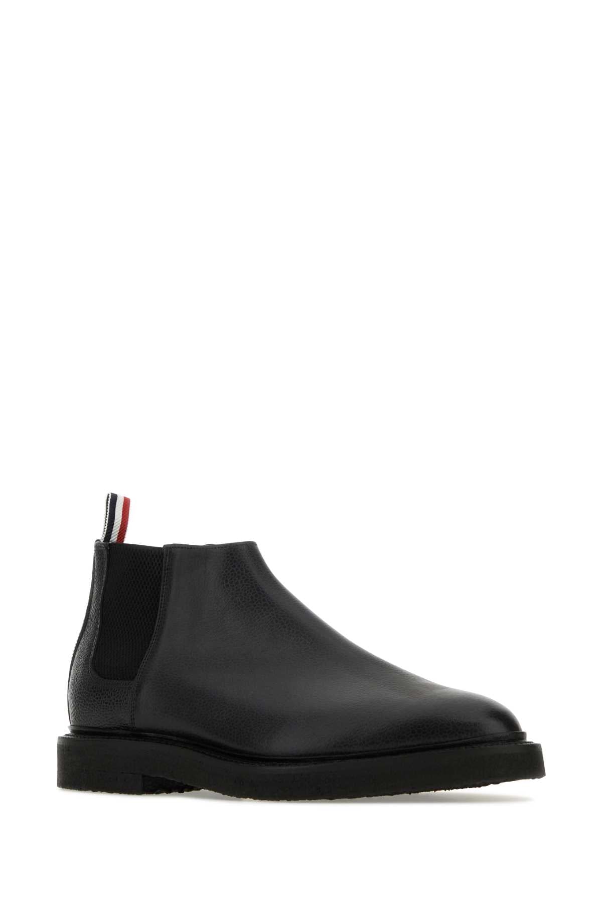 Thom Browne Men Black Leather Ankle Boots by Luosophy