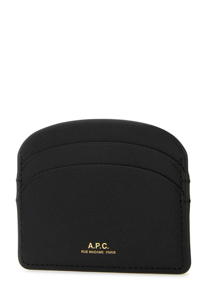 A.P.C. Women Black Leather Demi-Lune Card Holder by Luosophy