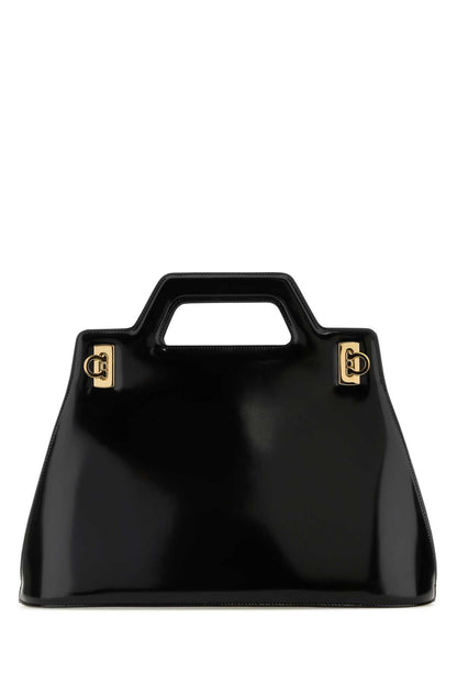 Salvatore Ferragamo Women Black Leather Wanda M Handbag by Luosophy