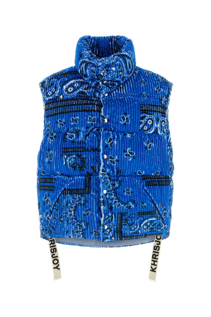 Khrisjoy Men Printed Corduroy Oversize Sleeveless Down Jacket by Luosophy