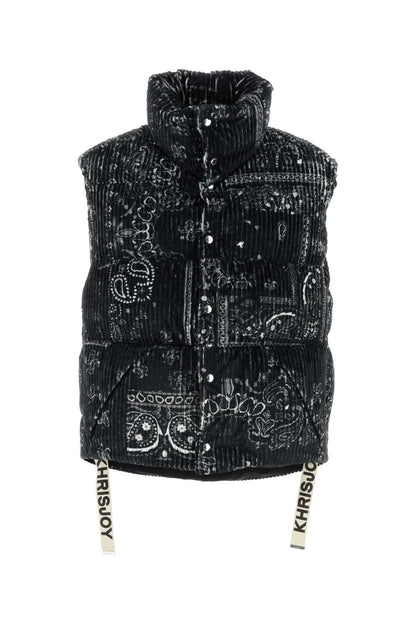 Khrisjoy Men Printed Corduroy Oversize Sleeveless Down Jacket