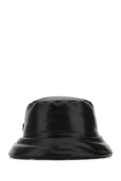 Prada Women Black Nappa Leather Padded Hat by Luosophy