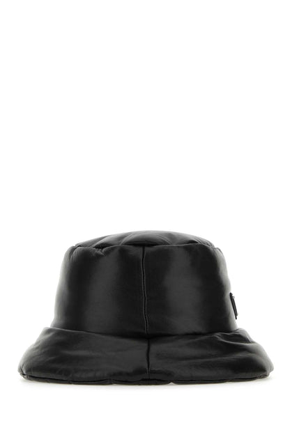 Prada Women Black Nappa Leather Padded Hat by Luosophy