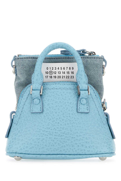 Maison Margiela Women Light Blue Leather And Fabric 5Ac Classique Baby Handbag by Luosophy