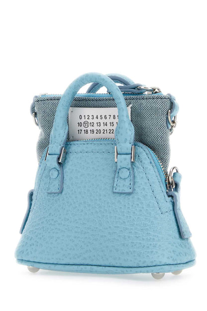Maison Margiela Women Light Blue Leather And Fabric 5Ac Classique Baby Handbag by Luosophy