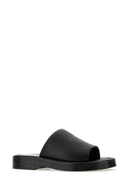 Salvatore Ferragamo Men Black Nappa Leather Slippers by Luosophy