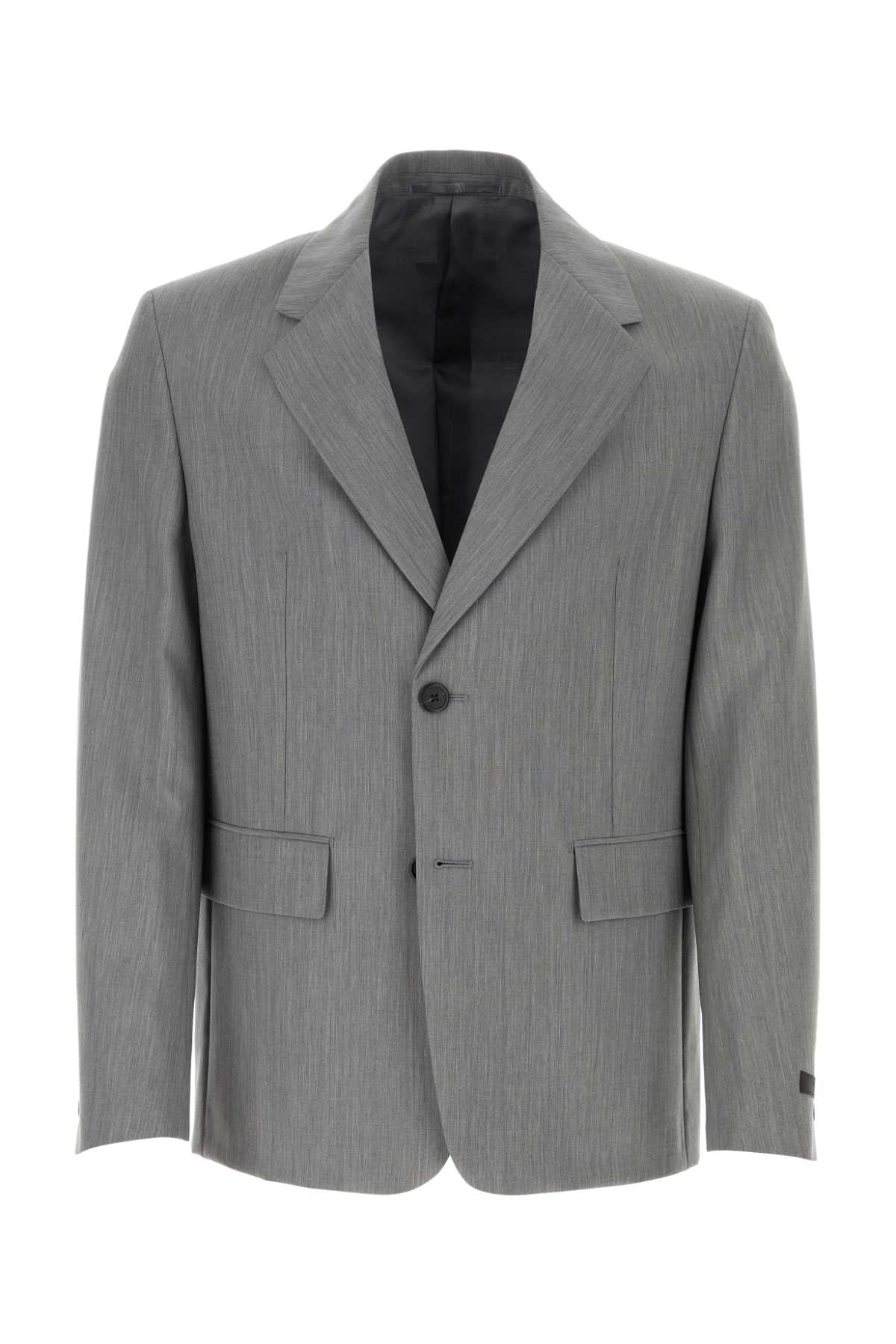 Prada Men Melange Grey Wool Blend Blazer by Luosophy