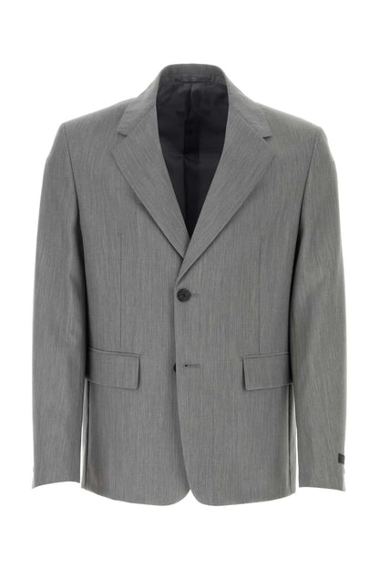 Prada Men Melange Grey Wool Blend Blazer
