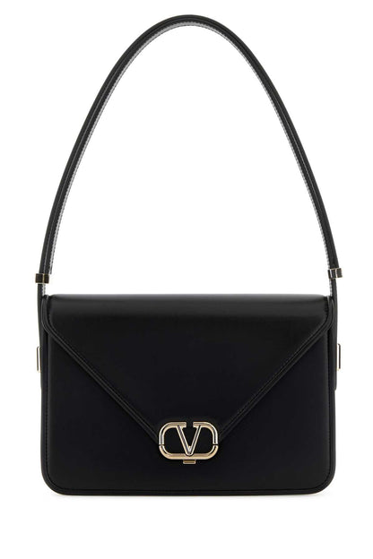 Valentino Garavani Women Black Leather Vlogo Shoulder Bag by Luosophy