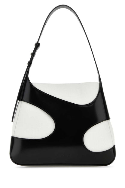 Salvatore Ferragamo Women Two-Tone Leather And Canvas Cut Out L Shoulder Bag by Luosophy