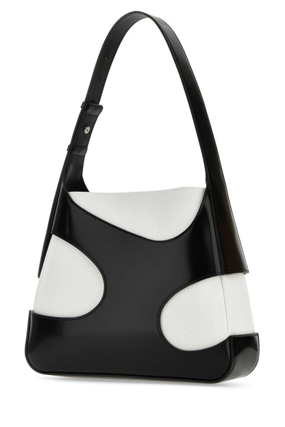 Salvatore Ferragamo Women Two-Tone Leather And Canvas Cut Out L Shoulder Bag by Luosophy