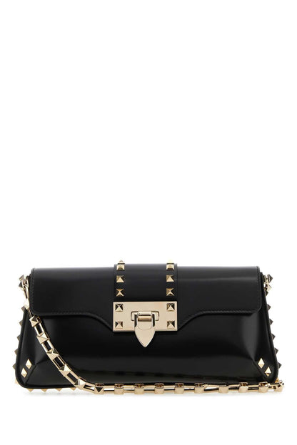 Valentino Garavani Women Black Leather Rockstud Shoulder Bag by Luosophy
