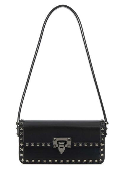 Valentino Garavani Women Black Leather Rockstud Shoulder Bag by Luosophy