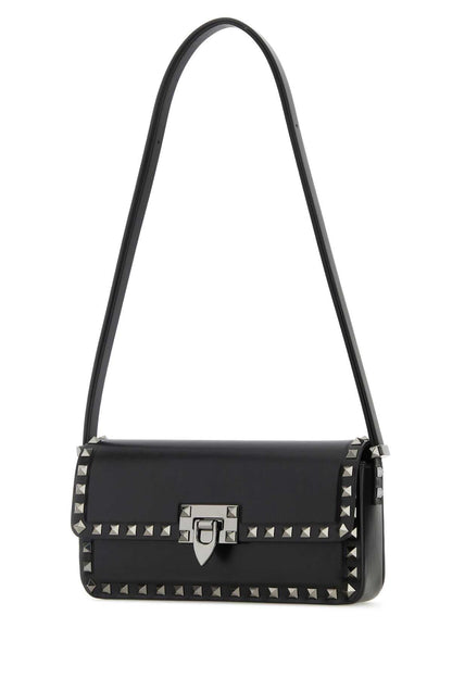 Valentino Garavani Women Black Leather Rockstud Shoulder Bag by Luosophy