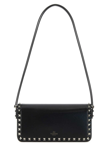 Valentino Garavani Women Black Leather Rockstud Shoulder Bag by Luosophy