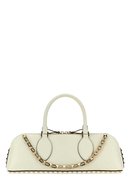 Valentino Garavani Women Ivory Leather Rockstud East-West Handbag by Luosophy
