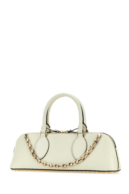 Valentino Garavani Women Ivory Leather Rockstud East-West Handbag by Luosophy