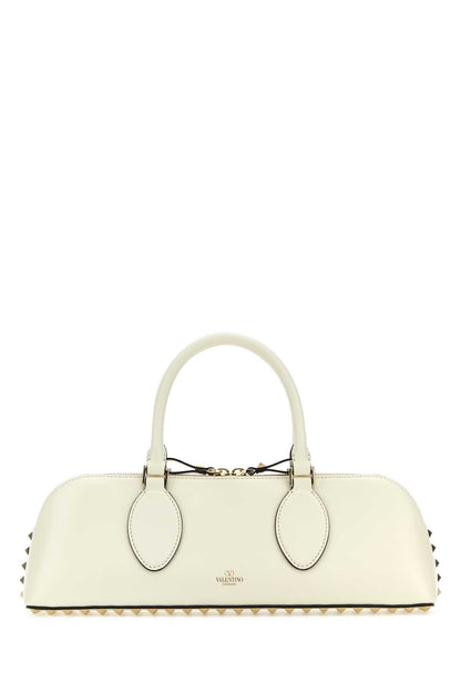 Valentino Garavani Women Ivory Leather Rockstud East-West Handbag by Luosophy