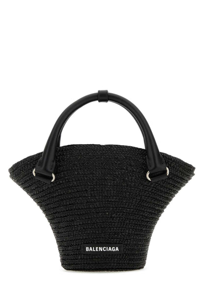 Balenciaga Women Black Straw Mini Beach Handbag by Luosophy