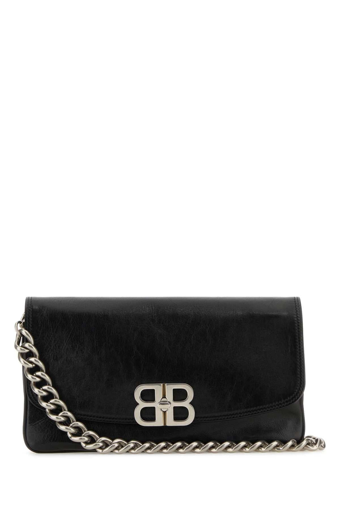 Balenciaga Women Black Leather Medium Bb Soft Flap Clutch by Luosophy