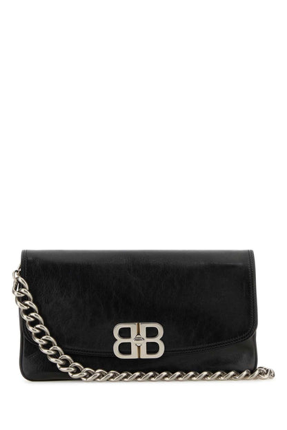 Balenciaga Women Black Leather Medium Bb Soft Flap Clutch by Luosophy