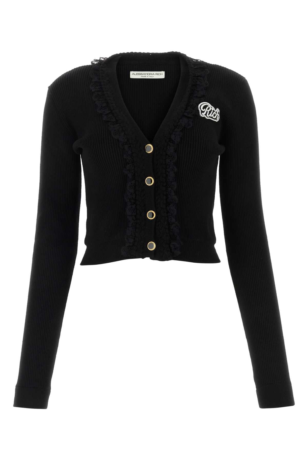 Alessandra Rich Women Black Wool Blend Cardigan by Luosophy