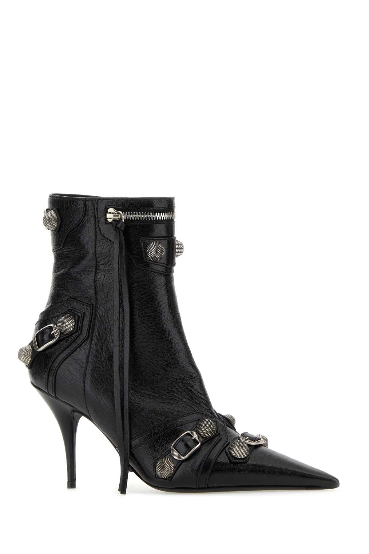 Balenciaga Women Black Leather Cagole Ankle Boots by Luosophy