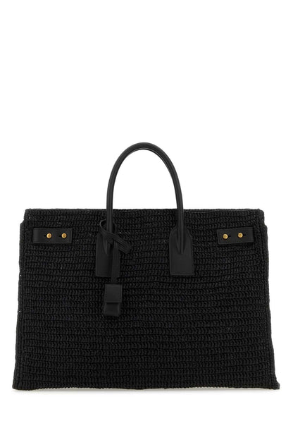 Saint Laurent Women Black Raffia Medium Sac De Jour Shopping Bag by Luosophy