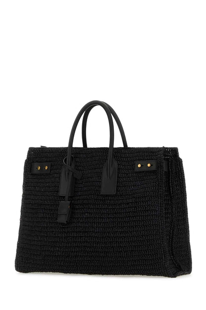 Saint Laurent Women Black Raffia Medium Sac De Jour Shopping Bag by Luosophy