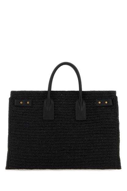 Saint Laurent Women Black Raffia Medium Sac De Jour Shopping Bag by Luosophy