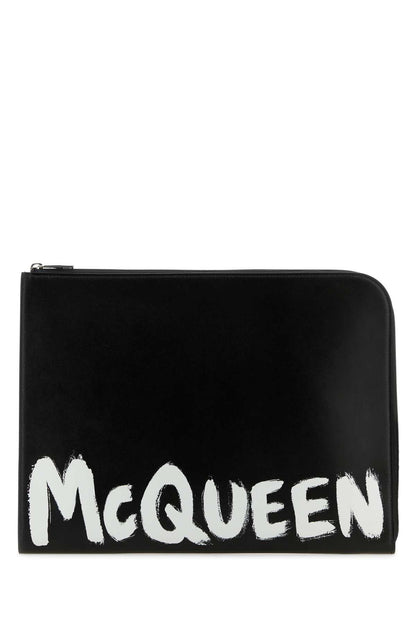 Alexander Mcqueen Men Black Leather Document Holder by Luosophy