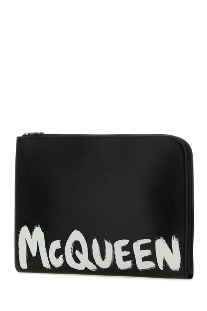 Alexander Mcqueen Men Black Leather Document Holder by Luosophy