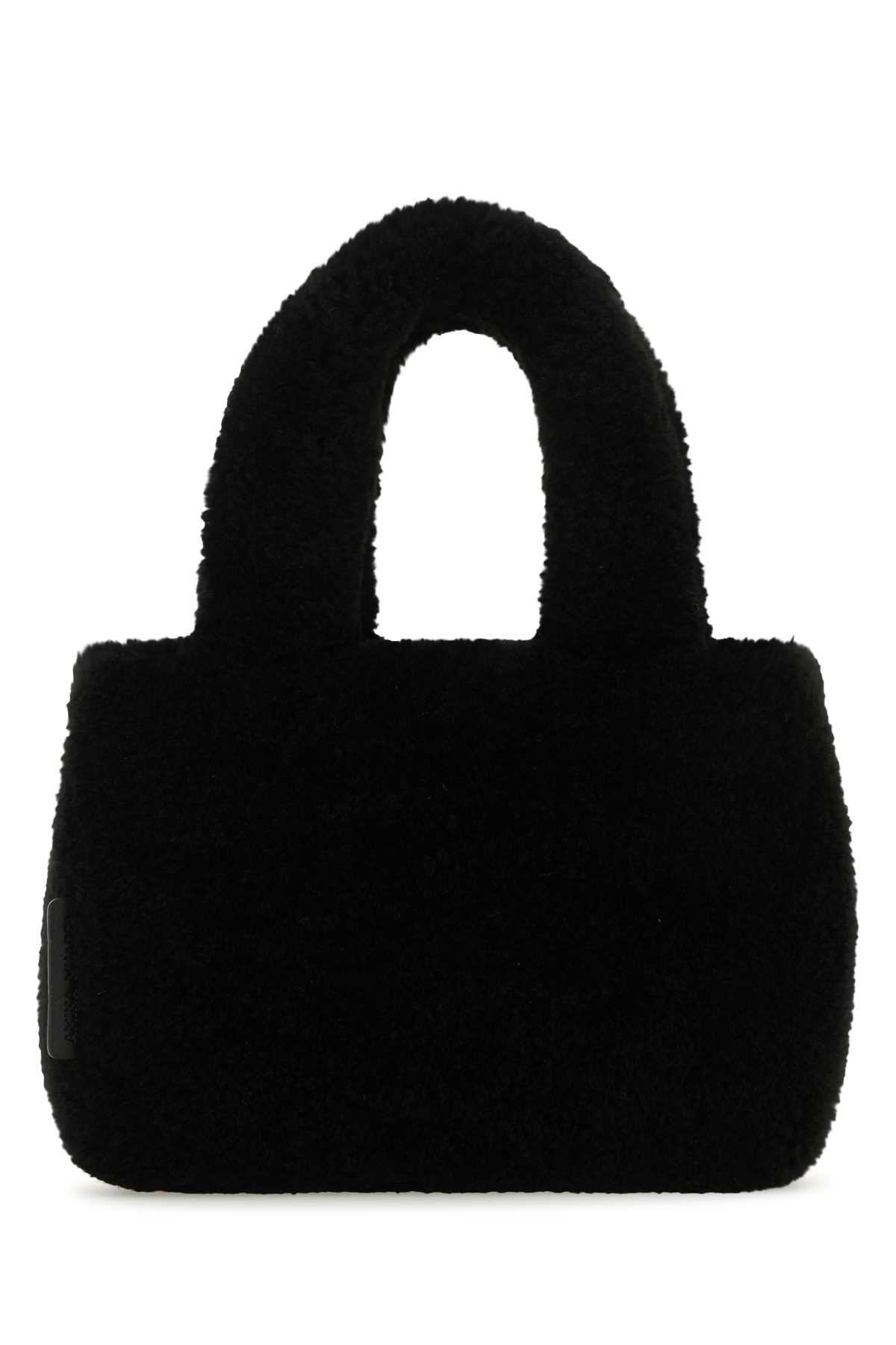 Amina Muaddi Women Black Shearling Amini Giuly Handbag by Luosophy